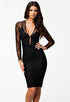 Women Black Lacy Flirt Evening Prom Midi Dress
